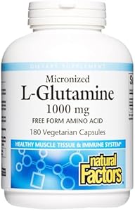 Natural Factors - Micronized L-Glutamine 1000mg, Support for Muscle Tissue & Immune System, 90 Vegetarian Capsules Natural Factors