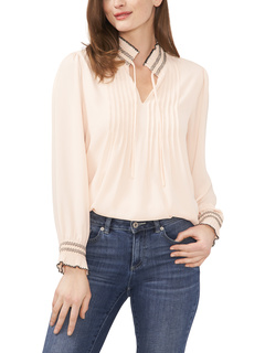 Плиссированная блузка с длинными рукавами и контрастной строчкой CeCe