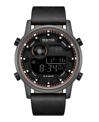 Мужские цифровые часы с черным синтетическим кожаным ремешком, 46 мм Kenneth Cole