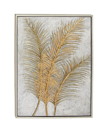 Гламурный стиль Металлические листья пальмовых листьев Акриловая живопись в прямоугольной металлической деревянной рамке CosmoLiving