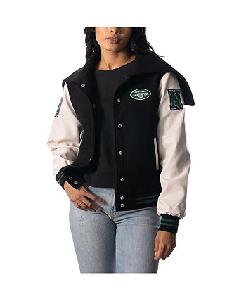 Черная женская университетская куртка New York Jets Sailor с капюшоном и застежкой на пуговицы The Wild Collective