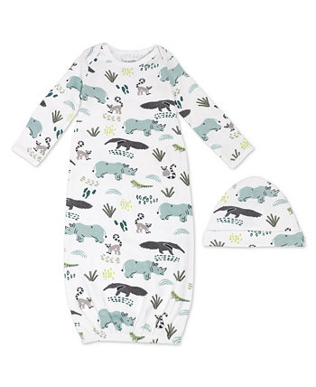 Шапочка и платье с принтом носорога для новорожденных мальчиков, комплект из 2 предметов Mac & Moon