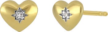 Серьги-гвоздики Cielo с бриллиантами в форме сердца из позолоченного серебра 18 карат - 0,01 карата CARRIERE JEWELRY