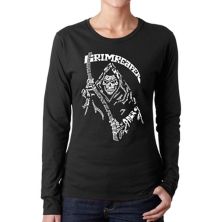 Women's Word Art Long Sleeve T-Shirt - Grim Reaper LA Pop Art