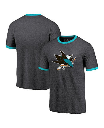 Мужская футболка с меланжевым покрытием San Jose Sharks Ringer Contrast Tri-Blend черного цвета с нитками Majestic