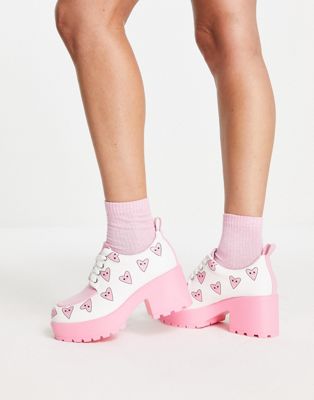 Koi Footwear Princess Juice chunky shoes in white heart print - WHITE Koi Footwear