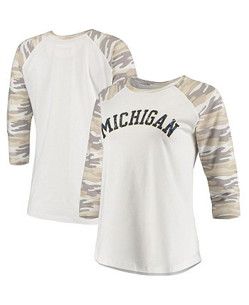 Женская белая и камуфляжная футболка Michigan Wolverines Boyfriend Baseball Raglan с рукавом 3/4 Camp David