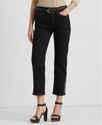 Женские прямые укороченные джинсы с высокой посадкой, расшитые бисером Ralph Lauren