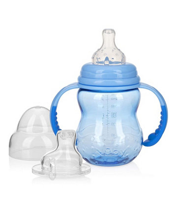 3 Stage Tritan Wide Neck Grow with Me No-Spill Bottle to Cup, 8 Oz, Blue NUBY