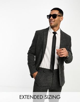 Супероблегающий темно-серый пиджак с узором «щенячьи зубы» ASOS DESIGN Wedding ASOS DESIGN