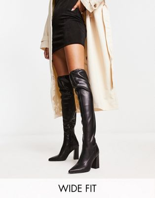 Glamorous Wide Fit second skin block heeled over the knee high boots in black exclusive to ASOS  Glamorous Wide Fit