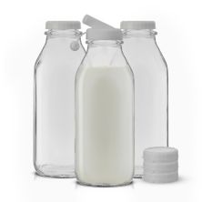 JoyJolt 3-Pack Reusable Glass Milk Bottle with Lid & Pourer JoyJolt