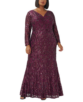 Платье больших размеров с длинными рукавами и V-образным вырезом, расшитое пайетками Adrianna Papell