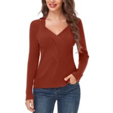 Women's Knitted Ribbed Knitted Tops Sexy V Neck Long Sleeve Sweater MISSKY