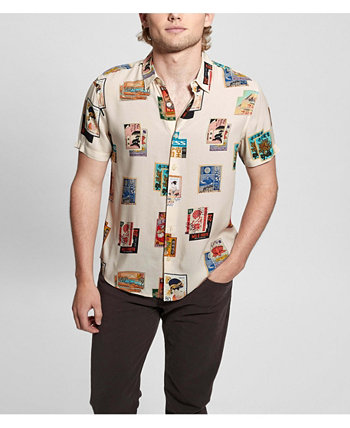 Мужская рубашка из искусственного шелка с коротким рукавом и открыткой GUESS