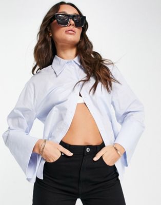 Aligne organic cotton boxy shirt with pointed collar in blue stripe Aligne