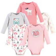Hudson Baby Infant Girl Cotton Long-Sleeve Bodysuits 5pk, Pink Forest Hudson Baby