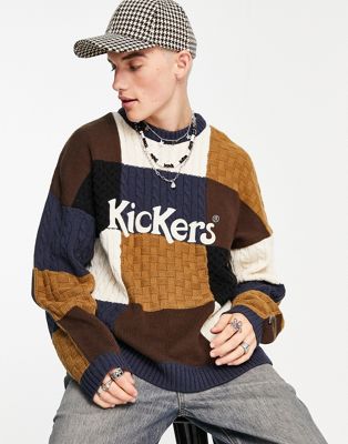 Kickers panel logo knitted sweater in blue Kickers