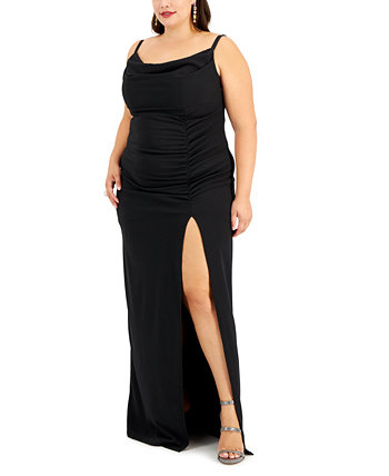 Модное макси-платье больших размеров с воротником-хомутом и боковыми рюшами, созданное для Macy's Emerald Sundae
