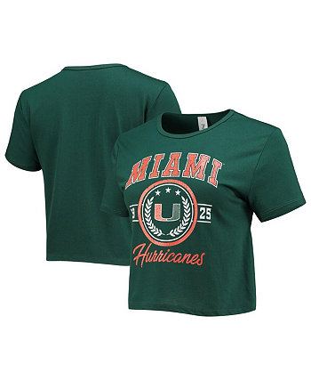 Women's Green Distressed Miami Hurricanes Core Laurels Cropped T-shirt ZooZatz