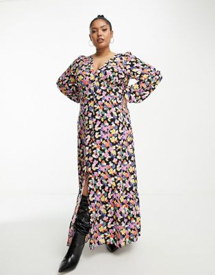 Ярусное платье макси на пуговицах с цветочным принтом Vila Curve Vila