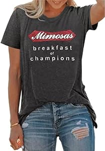 Mimosas Breakfast of Champions T-Shirt for Women Drinking Party Short Sleeve Tees Casual Letter Print Tee Tops Susongeth