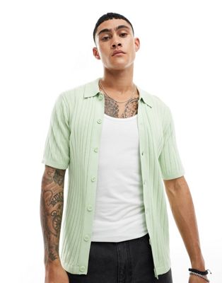 Легкая зеленая рубашка-поло на пуговицах в рубчик ASOS DESIGN ASOS DESIGN