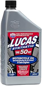 Lucas Oil 10765 Synthetic SAE 50 V-Twin Motorcycle Oil - 1 Quart (Pack of 6) Lucas Oil