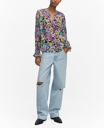 Женская фактурная блузка с цветочным принтом MANGO