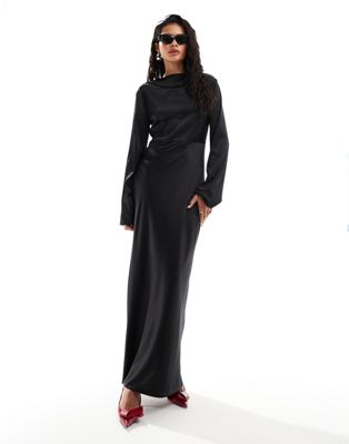 Lioness satin button up cut out maxi dress in black Lioness