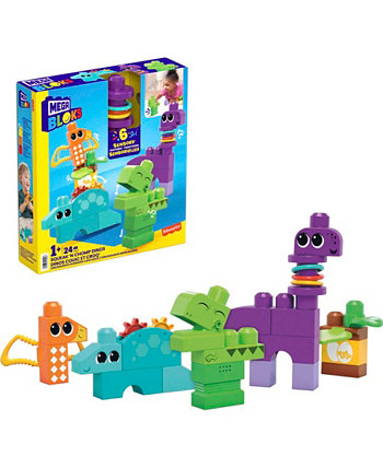 Набор сенсорных игрушечных блоков Fisher Price «Пищущие и чавкающие динозавры» Mega Bloks