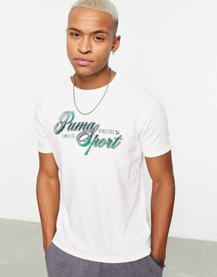 Мужская хлопковая футболка PUMA с надписью Timeless Athletics в белом цвете PUMA