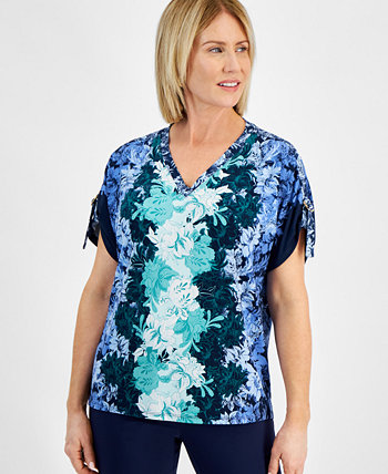 Petite Ombre Flora Printed Tab-Cuff Top, Created for Macy's J&M Collection