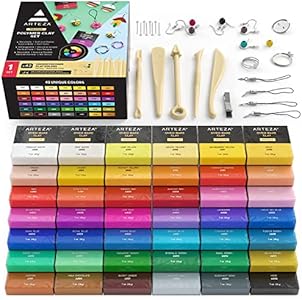 ARTEZA Polymer Clay Kit, Oven-Bake Modeling Clay for Adults & Teens, 42 Colors & 5 Sculpting Tools for Jewelry & Crafts ARTEZA