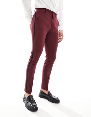 ASOS DESIGN skinny tuxedo suit pants in burgundy ASOS DESIGN