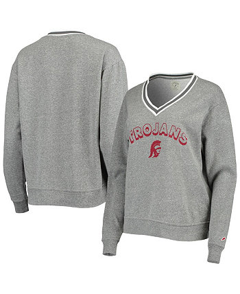 Women's Heathered Gray USC Trojans Victory Springs Tri-Blend V-Neck Pullover Sweatshirt League Collegiate Wear