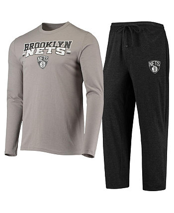 Мужская черно-серая футболка с длинным рукавом Brooklyn Nets и брюки для сна Concepts Sport