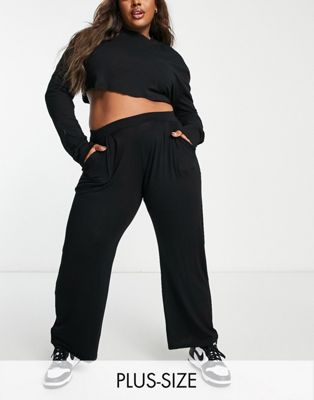 Yours pleated wide leg tailored pants in black Yours