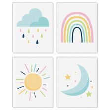 Big Dot of Happiness Colorful Children's Decor - Unframed Rainbow, Cloud, Sun, and Moon Linen Paper Wall Art - Set of 4 - Artisms - 8 x 10 inches Big Dot of Happiness