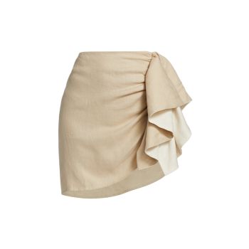 Sela Draped Linen Miniskirt Hevron