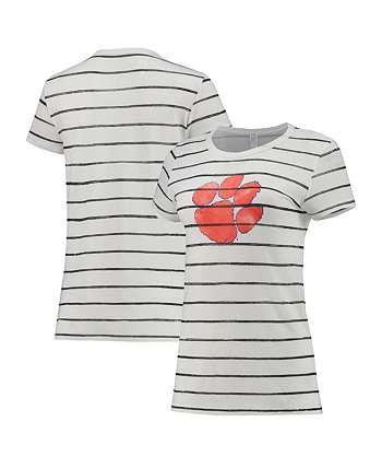 Женская белая футболка Clemson Tigers Ideal Stripe Tri-Blend Alternative