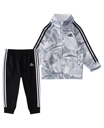 Трикотажная куртка с принтом на молнии спереди и брюки-джоггеры для маленьких мальчиков, комплект из 2 предметов Adidas