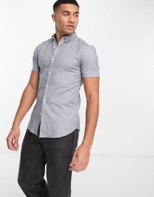 Светло-серая оксфордская рубашка с короткими рукавами New Look New Look