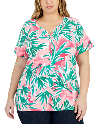 Женская блузка большого размера Palm Party с коротким рукавом от Karen Scott Karen Scott