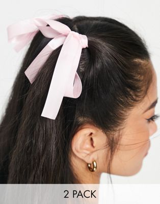 DesignB London pack of 2 hair ribbons in pale pink   DesignB London