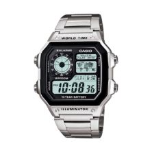Цифровые часы с хронографом из нержавеющей стали Casio World Time - AE1200WHD-1A - Для мужчин Casio