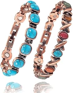 Copper Bracelets for Women, 2PC Suit Color Turquoise Magnetic Bracelets, Mother's Day Jewelry Gifts (0176,0173) EnerMagiX