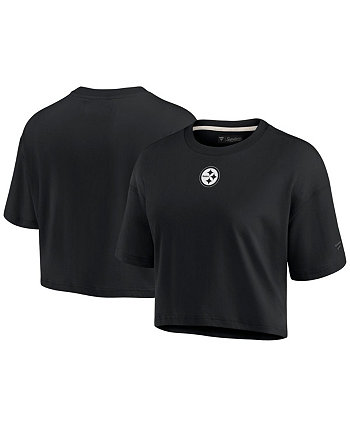 Черная женская укороченная футболка Pittsburgh Steelers Super Soft с короткими рукавами Fanatics Signature