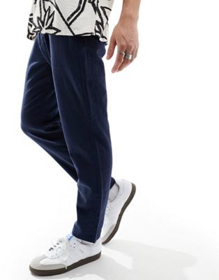 Selected Homme slim tapered linen mix pants in navy Selected