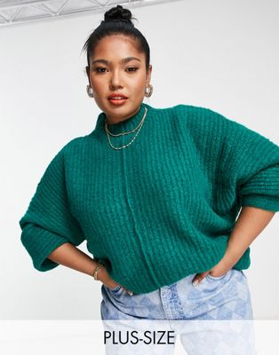 Noisy May Curve high neck sweater in bright green Noisy May Curve